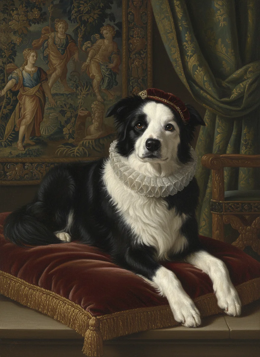 Border Collie hond portret Renaissance stijl