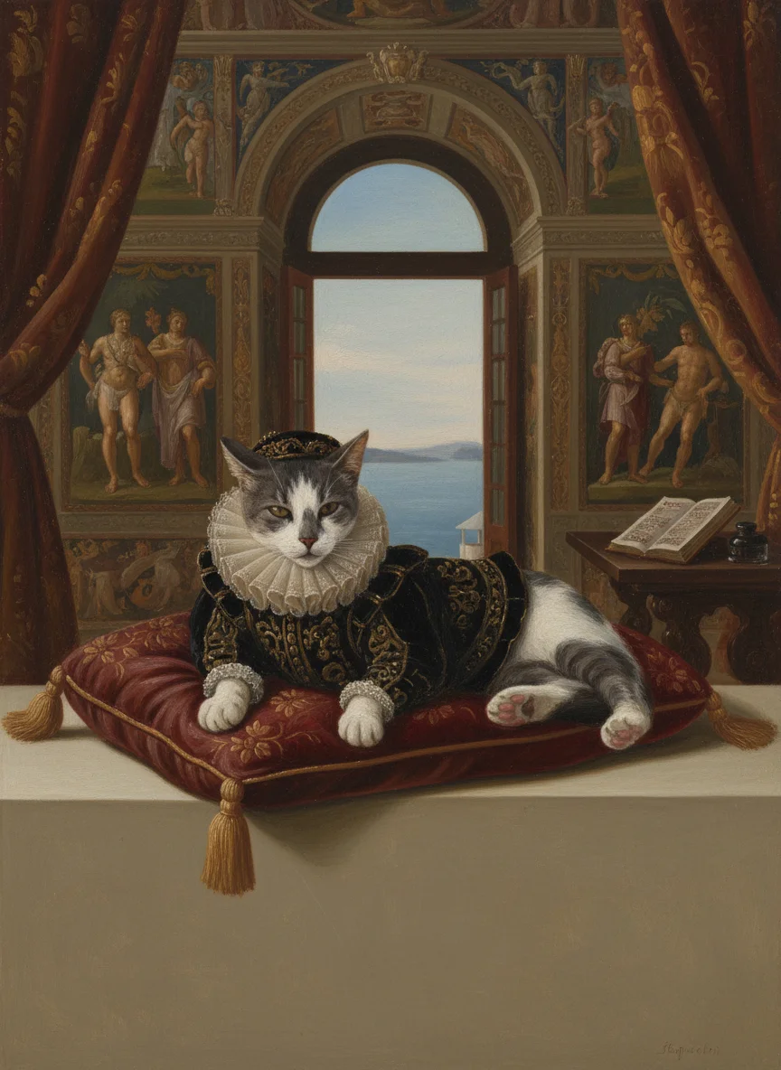 Silver Tabby kat portret Renaissance kunstwerk klassiek